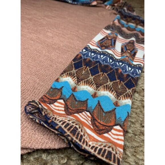 Ba Bel Tunic Womens S Red Beige Aztec Tribal Casual‎ Blouse Top Mock Cowl Neck - Picture 3 of 8